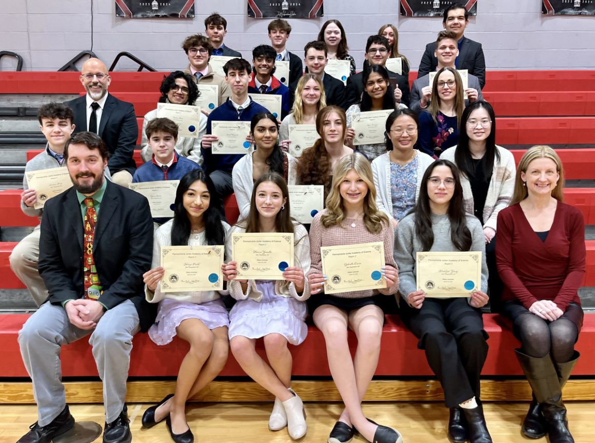 First row (Left to right):Mr. Justin Vincent, Shreeya Parikh, Marissa Yamulla, Gabriella Carsia, Madalynn Young, Ms. Michele Tyburski. Second row: Andrew Pedri, Gavin Serock. Arushi Solgama, Cedra Abdulrahman, Diane Kim and Winni Zheng. Third row: Mr. Michael Mele, Hasan Arain, Joseph Mayernik, Madelyn Young, Yeleiny Paniagua, Mrs. Shannon Falcheck. Fourth row: Caleb Skuba, Rishi Patel, Daniel Griffith, Kiyan Paknezhad, Ian Composto. Fifth row: Jozef Dovicak, Evan Pedri, Christina Chrin, Kenedy Lutz and Kasra Paknezhad.