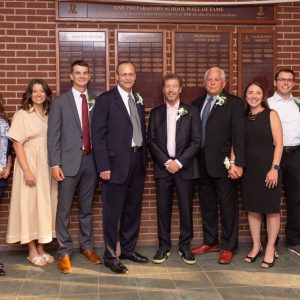 From left to right: Director of Advancement Kim McNulty, Atty. Rebecca L. Warren ’84, Devan A. McCarrie ’14, Cory Z. Rogers ’15, Brian G. Lucas ’84, Atty. Brian S. Rosen ’75, Nicholas L. Dei Tos ’71, Nina Dei Tos Zanon ’01, James Harley Gliem ’12 (Grandson of Richard A. Mikula ’68), Lynn Gliem (Daughter of Richard A. Mikula ’68), and Head of School Theresa Long.