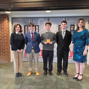 Best of the Best This year’s Best of the Best finalists. From left to right: Mrs. Theresa Long, Philip Benyo, Andrew Pedri, Ethan Ungemach, and Mrs. Katherine Zucco.