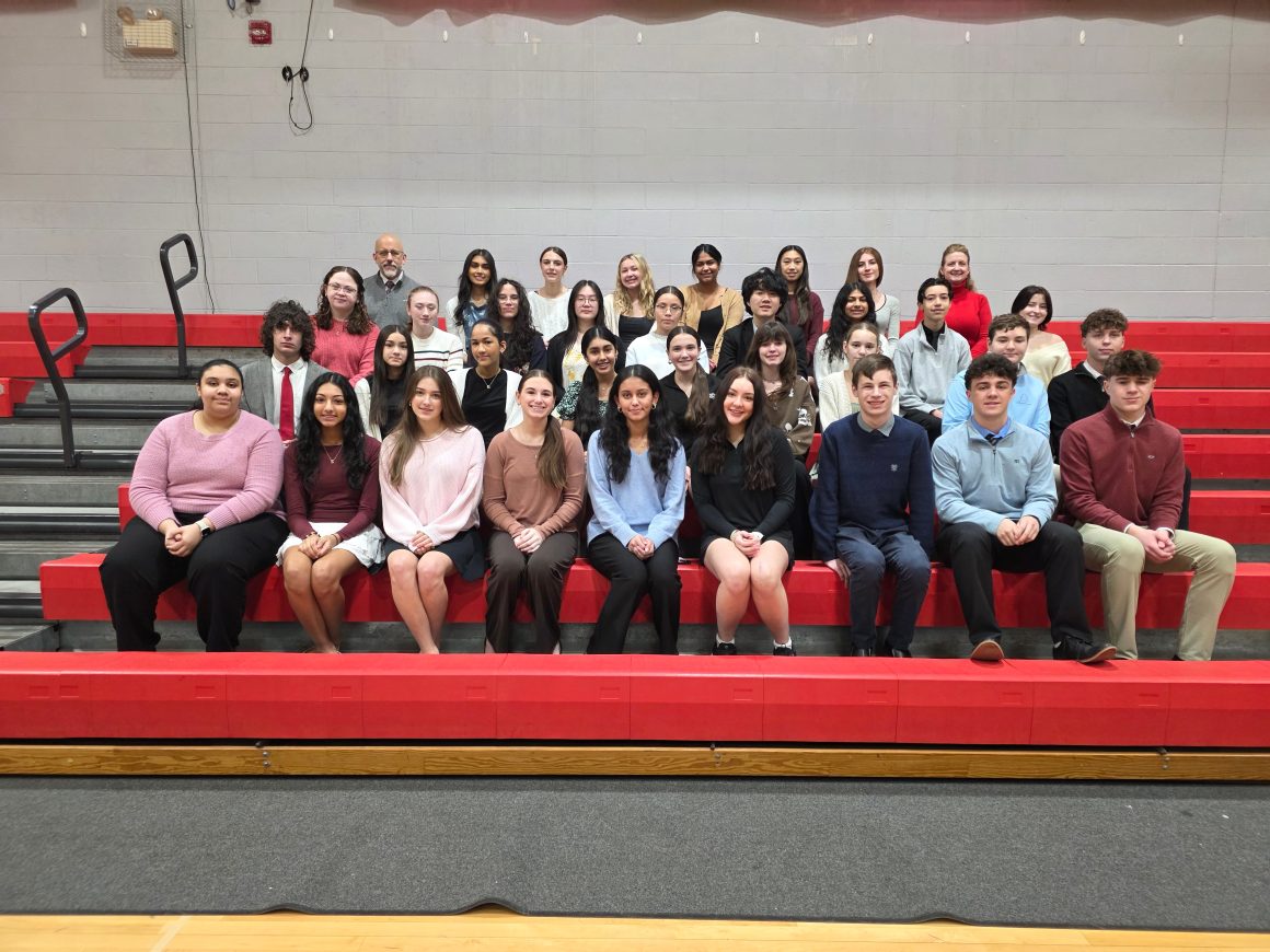 Row 1 (Front): Arianny Nieves, Shreeya Parikh, Marissa Yamulla, Anna Drobnock, Siya Patel, Olivia Moore, Robert Brighthaupt, Andrew Pedri, and Gavin Serock. Row 2: Gavyn Corchado, Kamila Zea, Gabriella Vasquez, Sahiba Kaur, Megan Yamulla, Keirsi Mooney, Riley Mason, Jackson Moore, and Angel Reymunde Wittmer. Row 3: Christina Chrin, Anna Zaroda, Madalynn Young, Sharon Zhuang, Katherine Arias, Justin Park, Ruhani Shah, Lance Lispi, and Denna Stellar. Row 4 (Back): Mr. Michael Mele, Arushi Solgama, Alexis Bleiler, Madelyn Young, Yeleiny Paniagua, Ava Genetti, Cedrah Abdulrahman, and Ms. Michele Tyburski (PJAS Advisor and Science Instructor). Missing from photo: Gabriella Carsia, Kenedy Lutz, Zachary Naugle, and Ian Composto.
